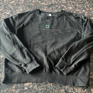 Just hoods size large Black Crewneck Sweatshirt with Teal Smiley